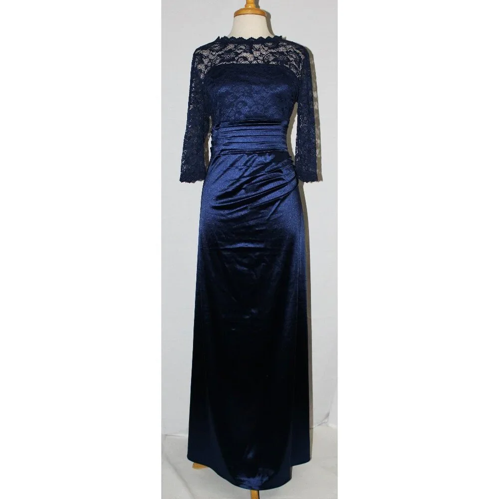Miusol 3312 Satin & Lace Mother of Bride or Groom Gown-Size XL-NAVY BLUE- NEW - Picture 3 of 8